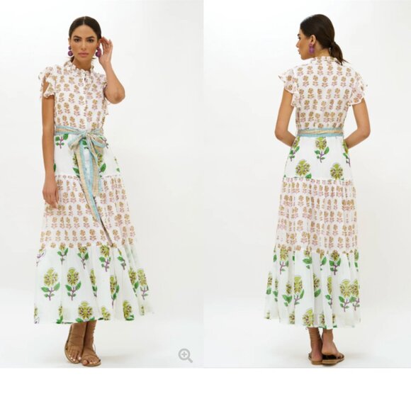 Ruffle Collar Button Up Dress - puglia lime - Picture 2 of 6